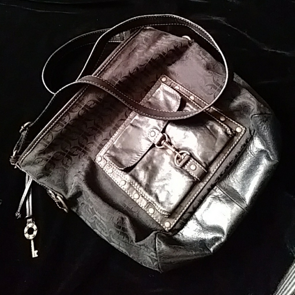 Fossil keyper bag - black fabric,  black leather